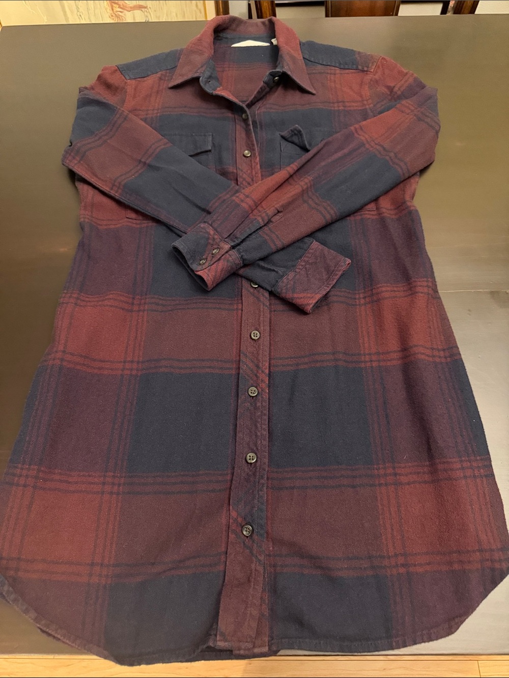 Women’s Plaid Button-Up Dress - Navy & Burgundy